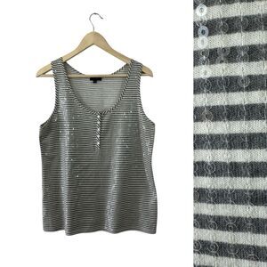 Pure Collection EUC 12 Tank Top Striped Gray Cotton Sequins Sleeveless Womens